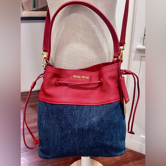 MIU MIU Denim And Leather Tote And Crossbody Bag - Picture 6 of 15